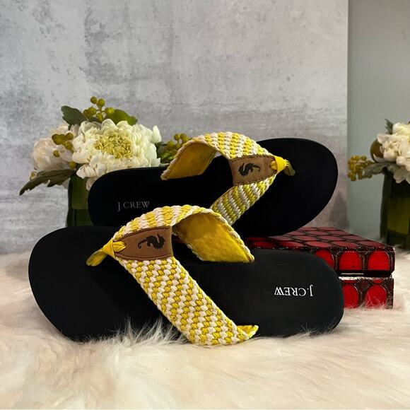 J. Crew Seahorse Collection Flip Flop Thong Sandals Yellow White Sz 6 RARE - Picture 7 of 10